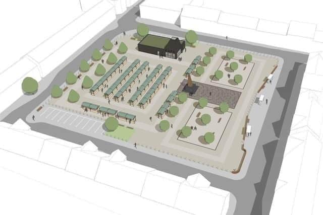 A plan of Bolsover District Council's Shirebrook Market Place and Memorial Gardens revamp scheme