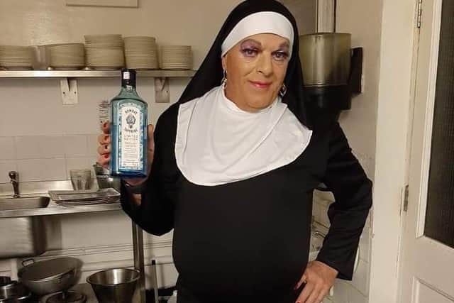 Drag performer Sharon Swallowz backstage at Greasley Miners Welfare.