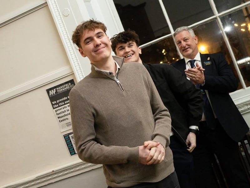 Arran and Charlie receiving applause for their work, after the Mansfield NOW screening