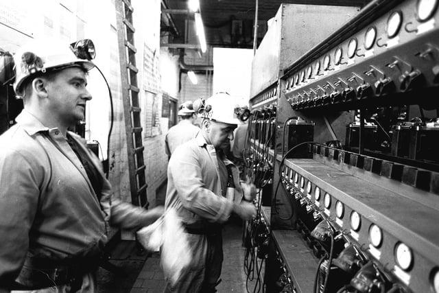 Miners returning to work after the pit's brief closure in 1993.