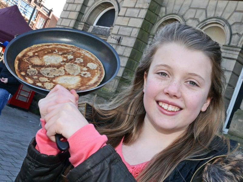 Olivia Manson, 12, of Edenthorpe, made it into the throw a pancake finals during Doncater's pancake olympics in 2015