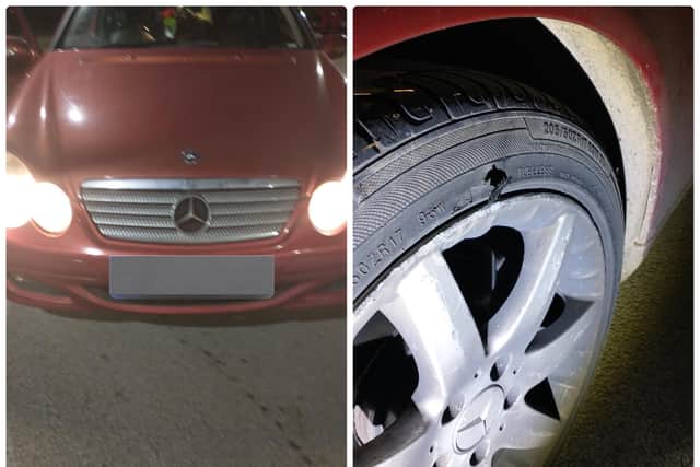 Officers also discovered that the car’s tyres were defective.