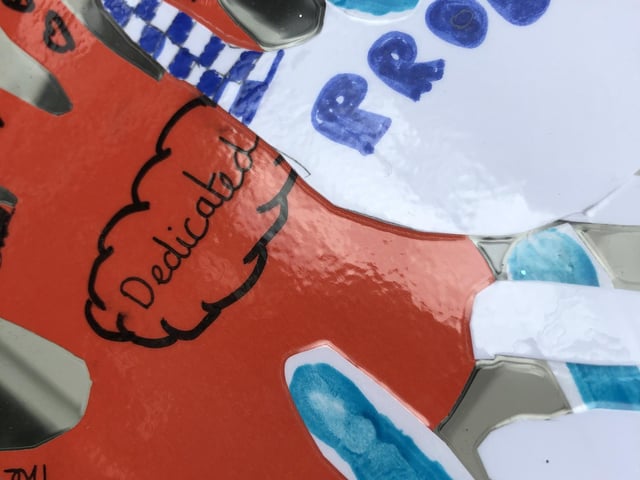 A close-up of some of the handprints.