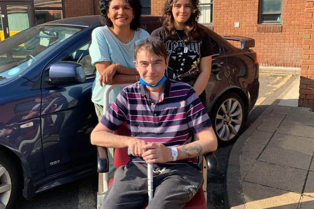 Ricky Chadwick with his wife Monica and daughter Natalie after leaving hospital