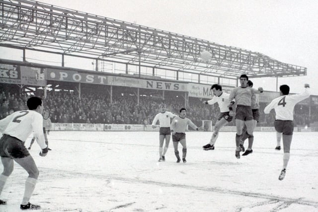 Stags v Walsall in Jan 1966 as the snow hits Mansfield.