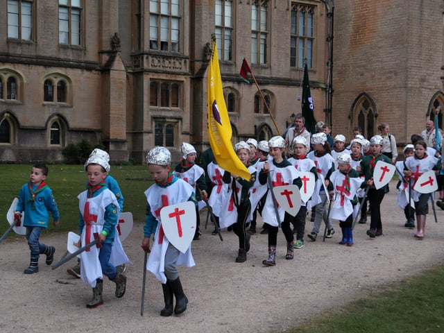1st Skeby scouts march to the remaking of the scouts promise at Newstead Abbey in 2019.