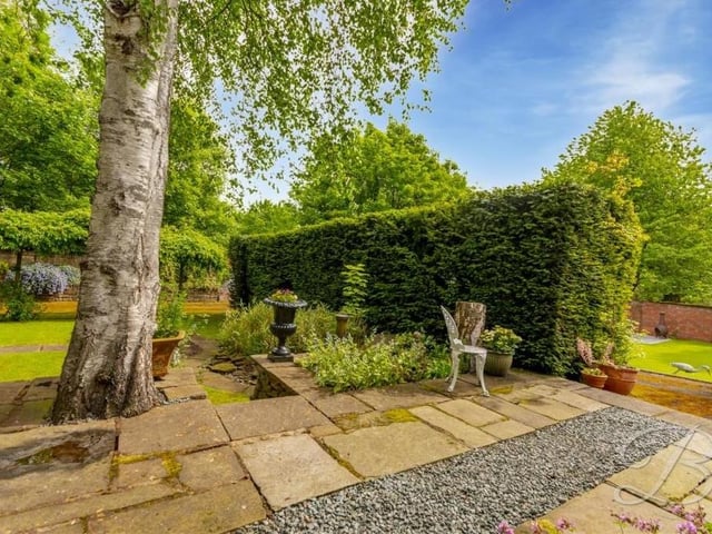 Greenery abounds in the garden at Crow Hill Drive, with mature shrubs, bushes and trees.