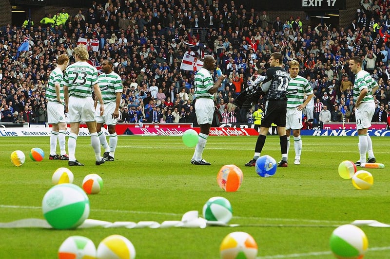 Celtic made it a clean sweep of victories over Rangers in 2003/04 with this win - four in the league and one in the cup. They left it late though, with Chris Sutton bagging the winner in the very last minute. 

(Photo by Chris Furlong/Getty Images)