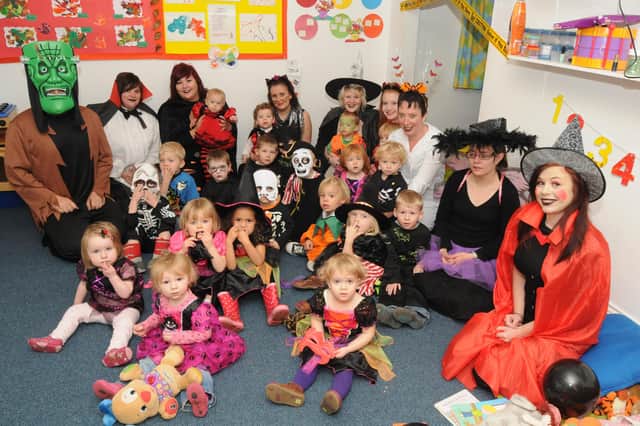 2010: staff and youngsters at Hucknall Day Nursery dress up for Hallowe’en.