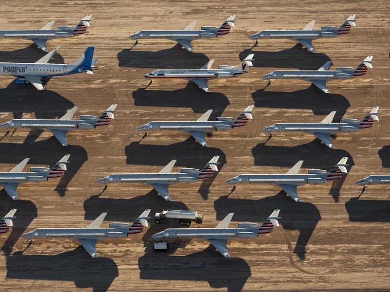 These astounding images show billions of dollars worth of aircraft parked up and disused due to COVID-19 travel restrictions.
