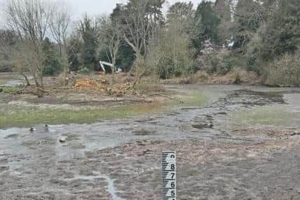 Pictured earlier In 2026 is drained Mill Pond One, at Pleasley Vale Business Park, which has been undergoing desilting as part of Enviornemntal And Flood Mitigation works.