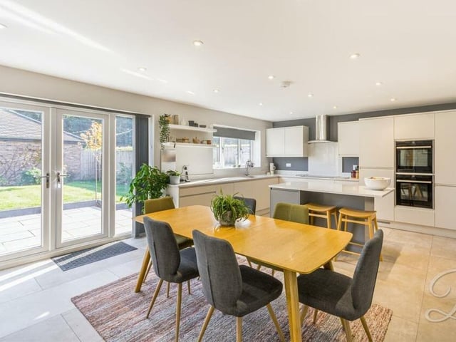 There is plenty of space for a breakfast/dining table and chairs in the kitchen/diner, which is so bright thanks to French doors that lead out to the garden.