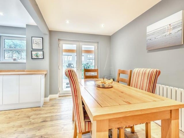 A second look at the dining area, which is part of the kitchen at the £299,950 property. It includes French doors that lead to the new garden room extension.