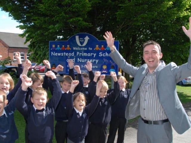 Head teacher Peter Stonier and pupils are delighted after their Ofsted report in 2011.