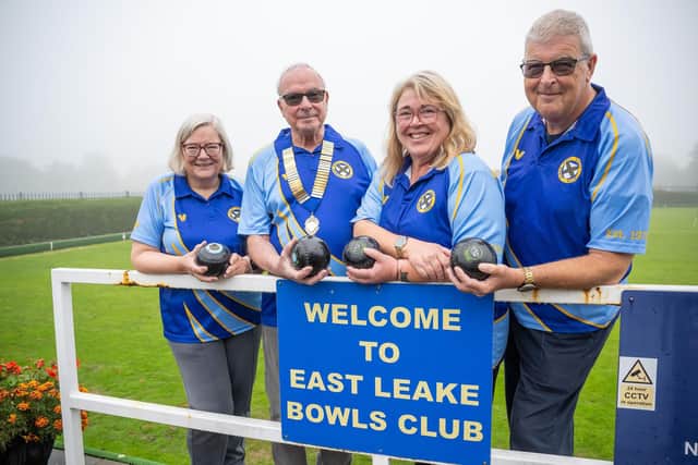 Members of East Leake Bowls Club wearing the new shirts sponsored by David Wilson Homes