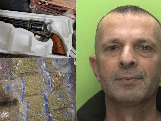 Ervin Doksani, 41, of no fixed address, pleaded guilty to one count of possessing a prohibited firearm and three counts of possessing a prohibited air weapon. He also admitted possessing with intent to supply cannabis and knowingly entering the UK in breach of a deportation order. He was sentenced to seven years and ten months behind bars, and will likely be deported when he's released from prison. (Picture: Nottinghamshire Police.)