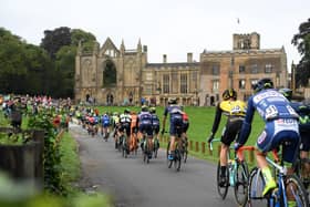 The Tour of Britain approaches Newstead Abbey in 2017.