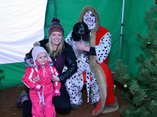 Santa Paws Dog Grotto at Sherwood Forest in aid of Jerry Green Dog Rescue, pictured are Amelia Whitmore, two with Mum Natalie and Dotty.