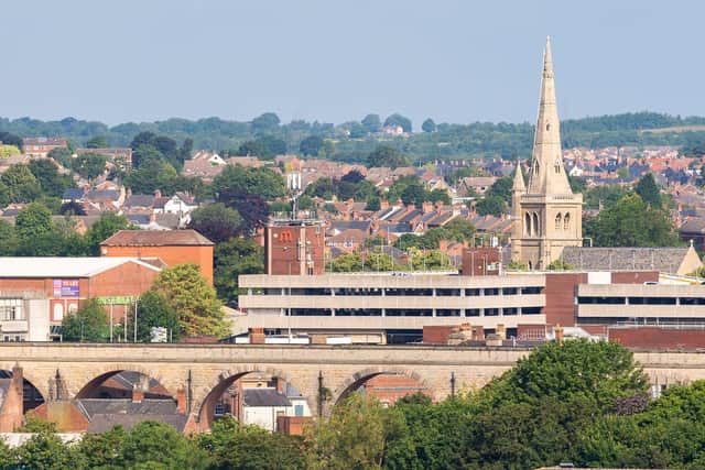 A long-range view of the iconic railway viaduct in Mansfield.
