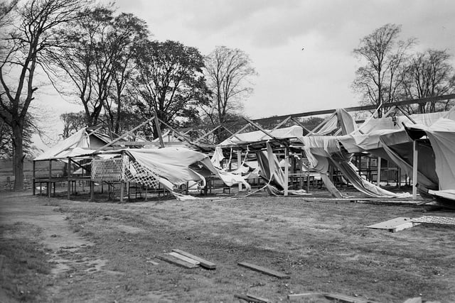Tents at the Royal Highland Show site at Ingliston were destroyed by wind in May 1962.
