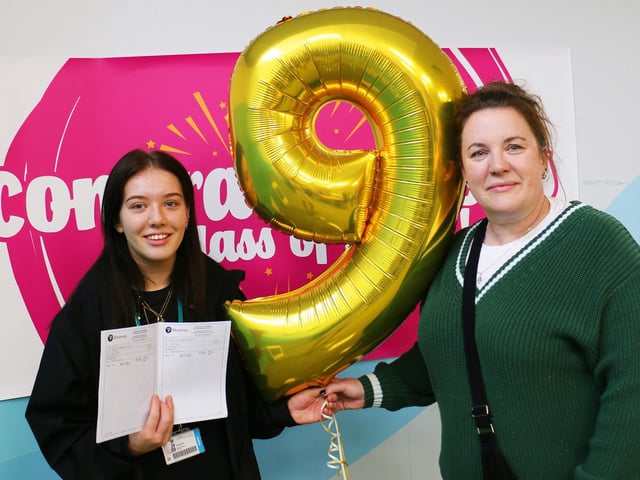 Dayna Bell celebrated an impressive high grade of 9 in English with her mum Michelle Harrold.
Michelle said: said: “She’s worked so hard. From getting a grade 3 at school to being predicted a 7 at college and today seeing that grade 9 – I am just so proud of her and can’t stop crying.
“We’re going shopping as I said Dayna’s reward would be two more pairs of gym leggings to add to her collection and, having turned 18 yesterday, these will be extra presents for her!”