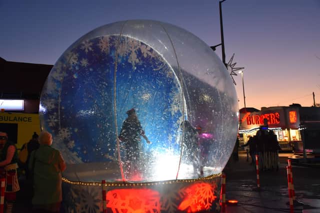 The giant snow globe was a hit
