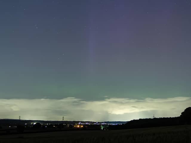Photo of aurora northern lights over Warsop, Nottinghamshire. Photo by Neil Pledger.
