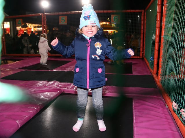 Bouncing on the trampoline is Adalind Hannant in 2019.