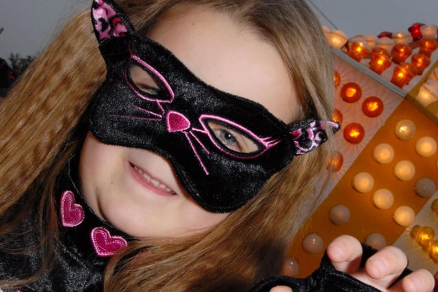 2010: this young lady is all dressed up in a cat costume ready for Hucknall Town Football Club’s Hallowe’en event.
