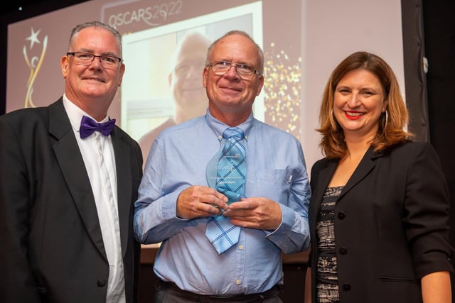 The Volunteer of the Year award was won by Gordon Taylor (centre). His nomination said he 'undertakes his role as a volunteer with such devotion, purpose and compassion; he is a real asset to Notts Healthcare'. He is pictured with Trust chair Paul Devlin (left)and BBC Radio Nottingham’s Sarah Julian (right).