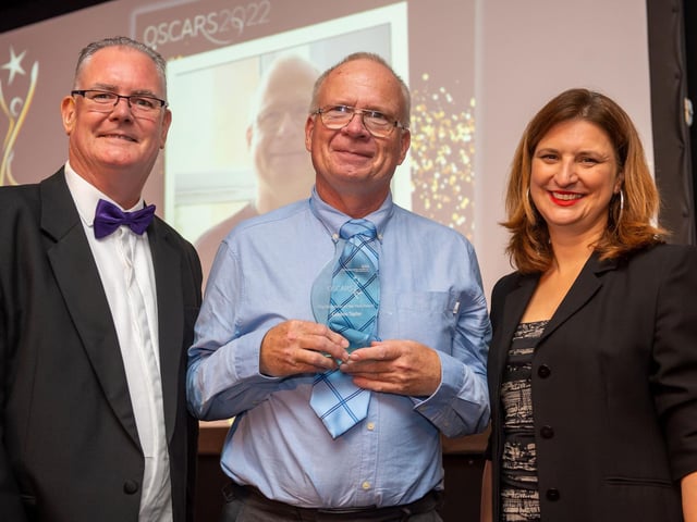 The Volunteer of the Year award was won by Gordon Taylor (centre). His nomination said he 'undertakes his role as a volunteer with such devotion, purpose and compassion; he is a real asset to Notts Healthcare'. He is pictured with Trust chair Paul Devlin (left)and BBC Radio Nottingham’s Sarah Julian (right).