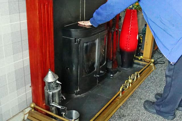 The solid fuel heating which isn't working at the East Midlands Home of elderly couple Harry and Georgina Pride on Meden Crescent, Sutton