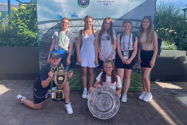 Top row, Eoghan Thorpe, Millie Gascoyne, Lauren Lowde, Ellouise Martin and Coral Jenkins and, bottom row, Harrison Shooter and Jasmine Tyers at Wimbledon
