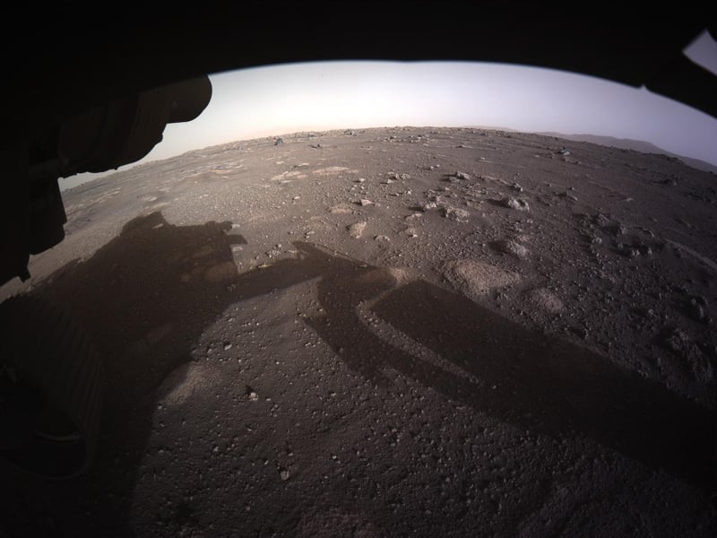 NASA handout photo of Perseverance's first full-colour look at Mars, issued on Monday February 22, 2021.