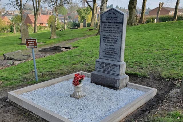 The restored Lawrence family grave at Eastwood Cemetery.