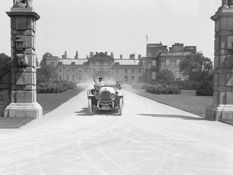 A German Opel racer leaving Welbeck Abbey during the Prince Henry Cup Tour in the 1930's.