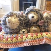 Mable, Harry and their three children - the woolly hedgehogs made by Katy Whitby