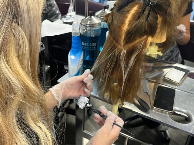 Careful application of colour to get the balayage look