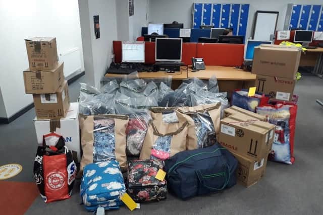 Nottinghamshire Police released this picture of the suspected fake goods seized in Sutton.