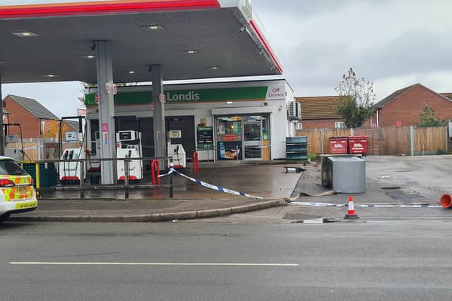 The cash machine was ripped out from its fixings and dragged along the forecourt.