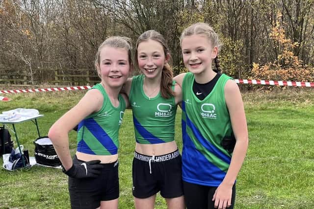 Mansfield's U13 girls Lily Mason, Charley Whysall and Isla Jones at Heanor.