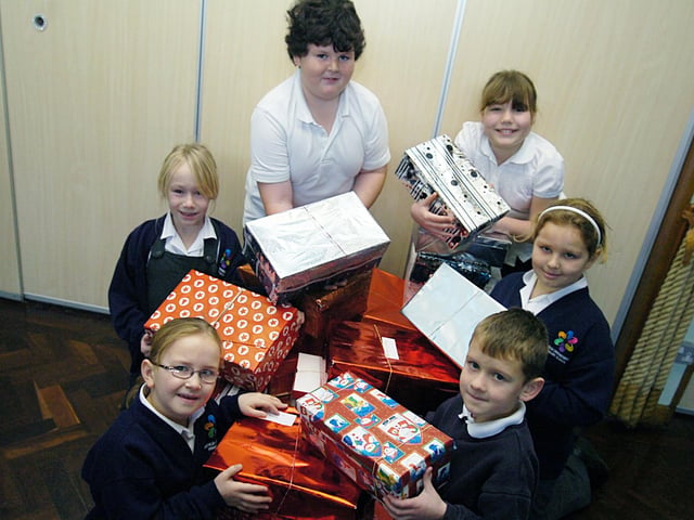 Pupils from Hatfield Crookesbroom Primary School have put together shoeboxes for the Doncaster Free Press troops appeal in 2009. Pictured are back l-r Abbie Webster, eight, Benjamiun Black, nine, Lizzie Colcombe, ten and Kirsten Howe, nine. Front l-r Melissa Dudley, seven and Leon Davison, seven.