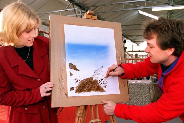 Artist Mark Holiday from Kirk Sandall, at the Bawtry art show in 1997.