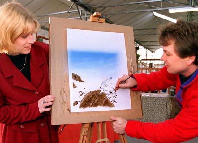 Artist Mark Holiday from Kirk Sandall, at the Bawtry art show in 1997.