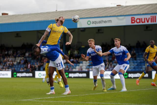 Action from Stags' Sky Bet League 2 match against Gillingham FC at the MEMS Priestfield Stadium, 30 Sept 2023. 
Photo Chris & Jeanette Holloway / The Bigger Picture.media