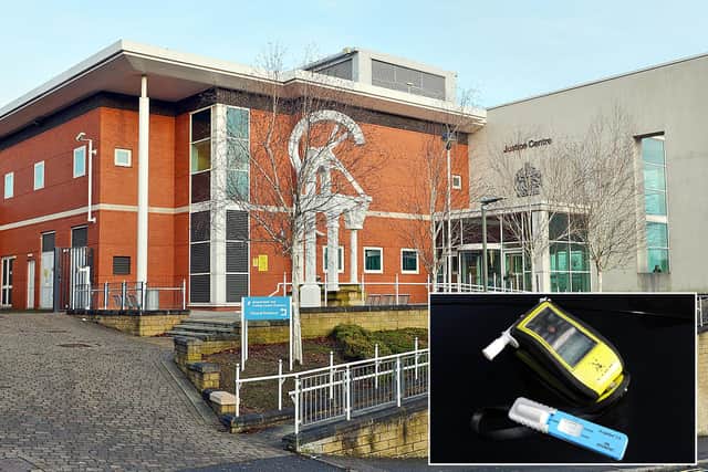 Chesterfield Magistrates' Court and, inset, a breathalyser kit.
