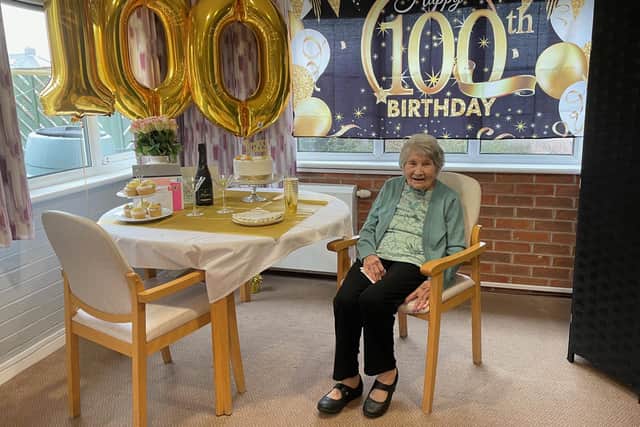 Another photo from the 100th birthday album of Dorothy Adlington. It was taken in a special room set up for her by the Annesley Lodge care home at Hucknall where she now lives.
