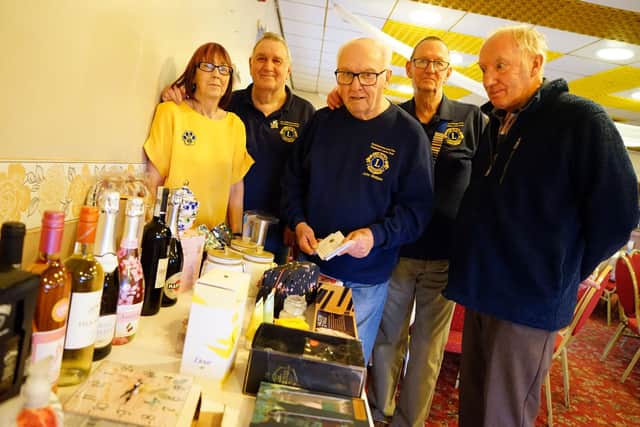 Lions Edwinstowe and Dukeries. Seen Members selling raffle tickets. Diane Yarwood, John Yarwood, John Whitlam, president Robert Crampton and Clifford Cooke.