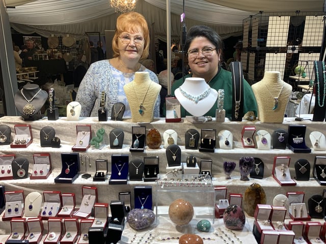Ladies running the Laura Miles Ltd gemstones and gemstone jewellery stall.