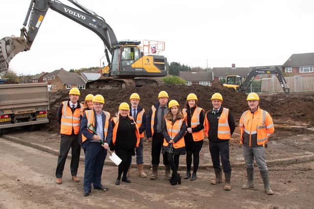 Ashfield District Council workers at the Warwick Close housing development in Kirkby in Ashfield.